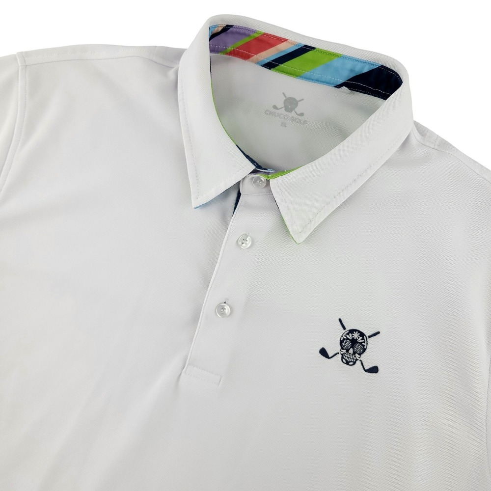 Chuco Golf Polo Shirt Mens XL White Solid Skull Logo Golf Performance Top